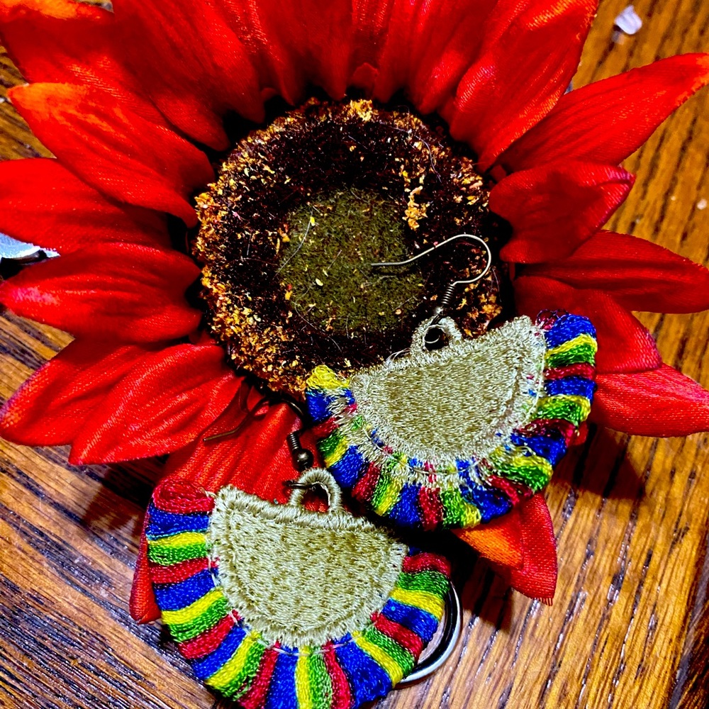 Embroidered Multi Color dangling Boho Earrings